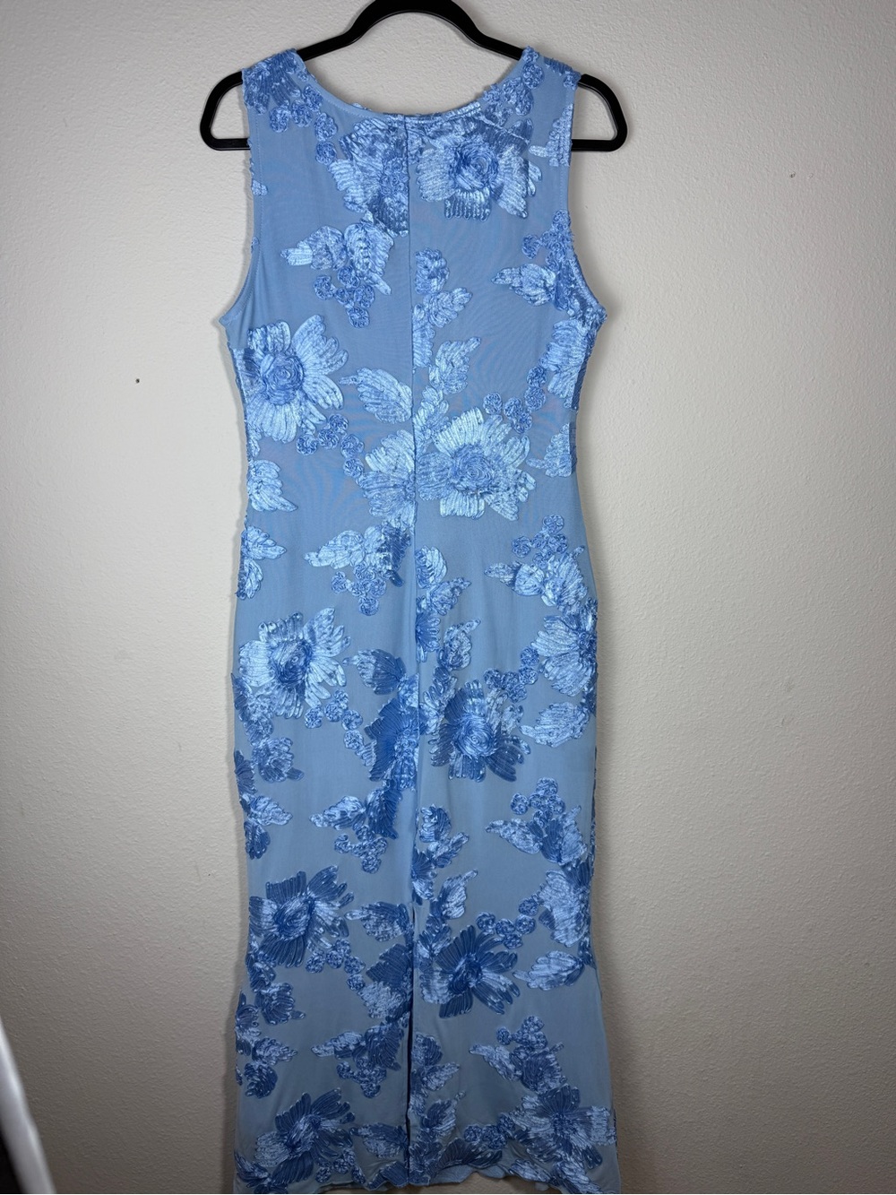 NWT ZESICA Womens M Light Blue 3D Floral Applique Mesh Maxi Dress Wedding Guest - Picture 8 of 11